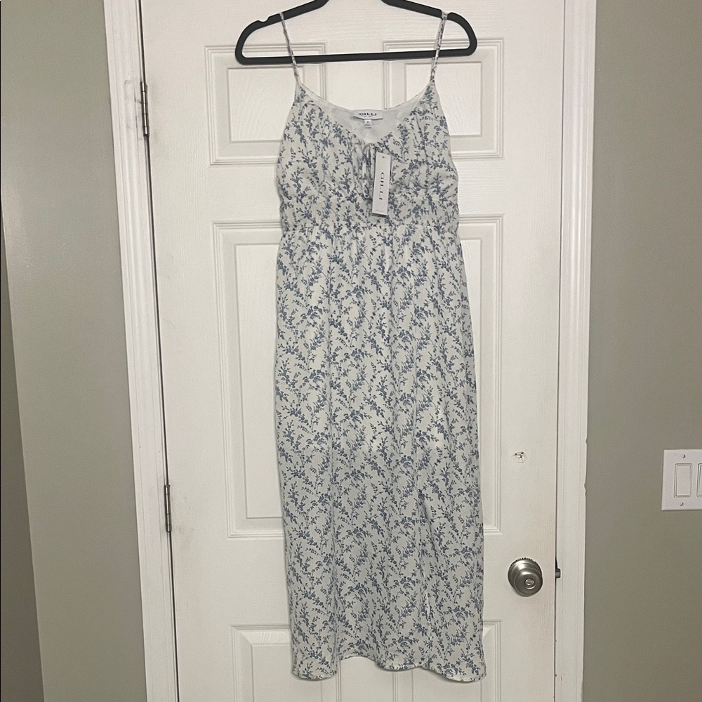 Gilli White Midi Dress with Blue Floral Print- New